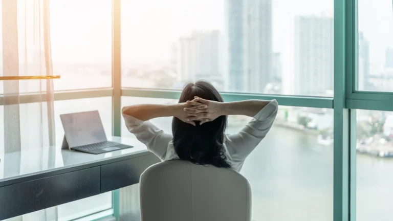 Business Woman Relaxing Take It Easy Resting In Comfort Hotel Or Living Room Having Free Time With Peace Of Mind And Self Health Balance