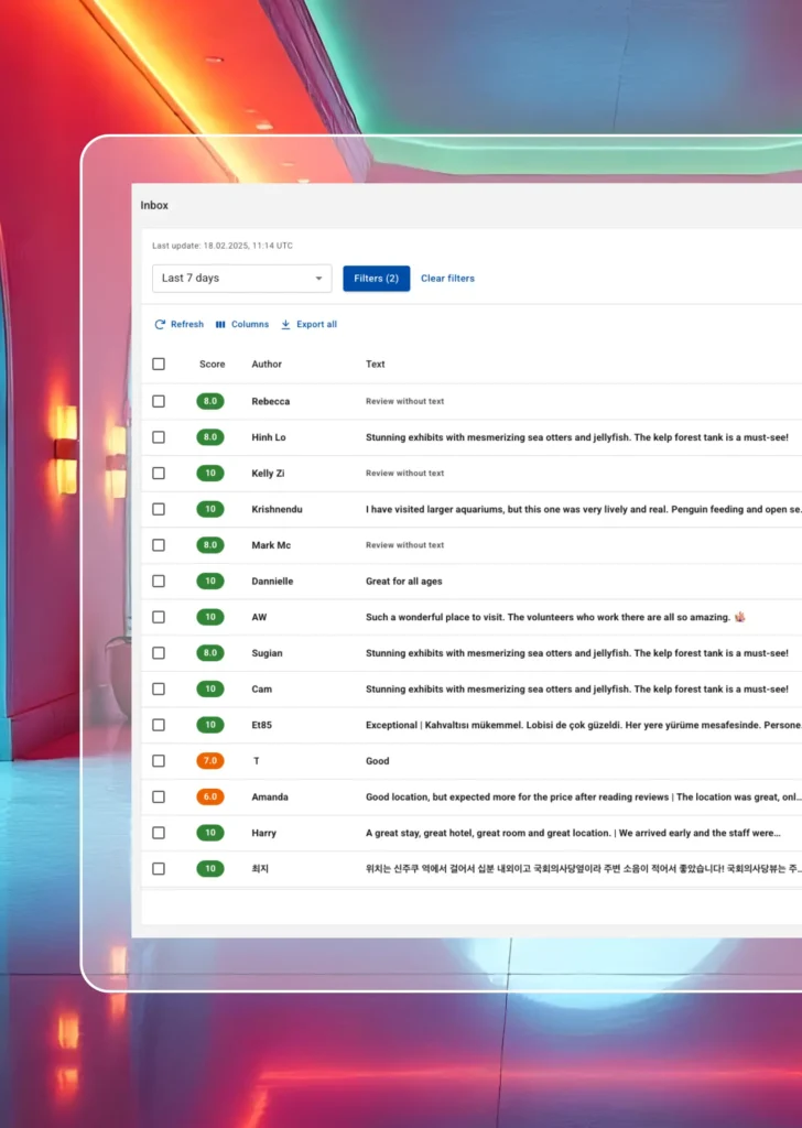 Screenshot of TrustYou CXP Inbox